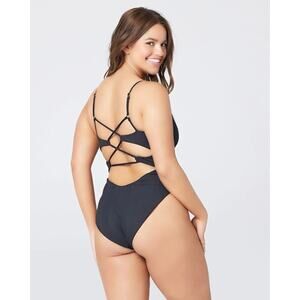 L*Space Black Pointelle Rib Gianna One Piece Swimsuit Size Small